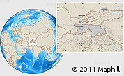 Gray Location Map of Tajikistan, shaded relief outside