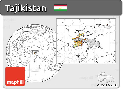 Physical Location Map of Tajikistan, blank outside