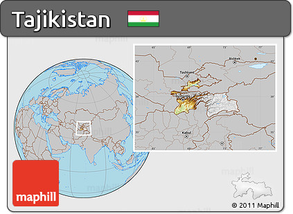 Physical Location Map of Tajikistan, gray outside