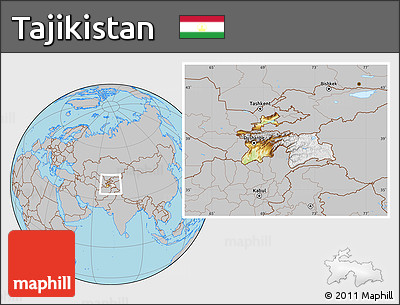 Physical Location Map of Tajikistan, gray outside
