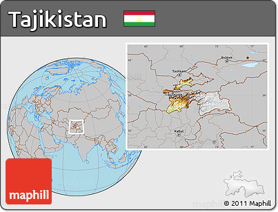 Physical Location Map of Tajikistan, gray outside
