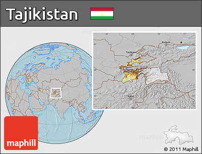 Physical Location Map of Tajikistan, gray outside, hill shading