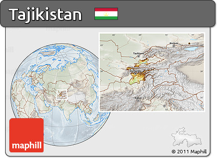 Physical Location Map of Tajikistan, lighten, semi-desaturated