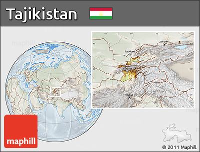 Physical Location Map of Tajikistan, lighten, semi-desaturated