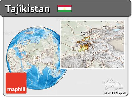 Physical Location Map of Tajikistan, lighten, semi-desaturated, land only
