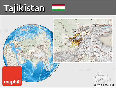 Physical Location Map of Tajikistan, lighten, semi-desaturated, land only