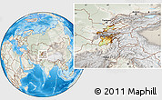 Physical Location Map of Tajikistan, lighten, semi-desaturated, land only