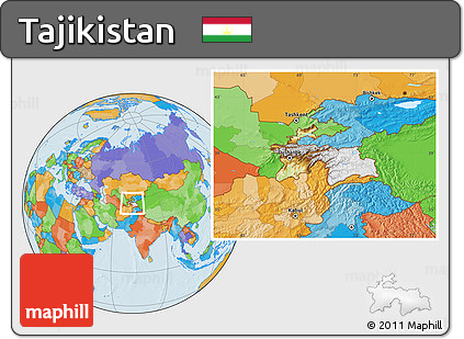 Physical Location Map of Tajikistan, political outside