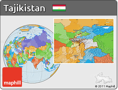 Physical Location Map of Tajikistan, political outside