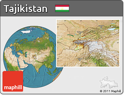 Physical Location Map of Tajikistan, satellite outside