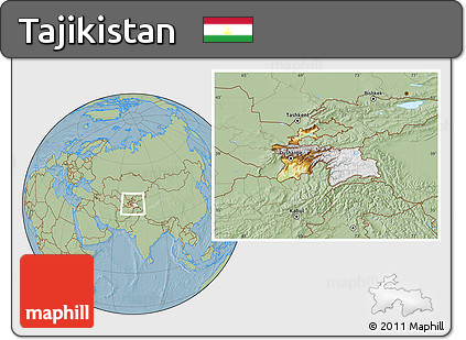 Physical Location Map of Tajikistan, savanna style outside, hill shading