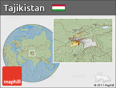 Physical Location Map of Tajikistan, savanna style outside, hill shading