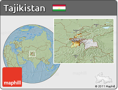 Physical Location Map of Tajikistan, savanna style outside, hill shading