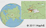 Physical Location Map of Tajikistan, savanna style outside