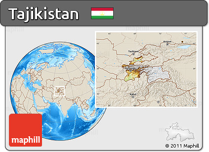 Physical Location Map of Tajikistan, shaded relief outside