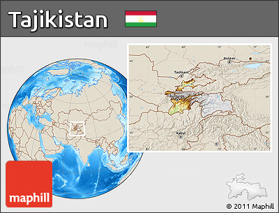 Physical Location Map of Tajikistan, shaded relief outside