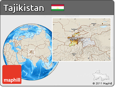 Physical Location Map of Tajikistan, shaded relief outside