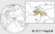 Satellite Location Map of Tajikistan, blank outside