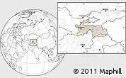 Shaded Relief Location Map of Tajikistan, blank outside