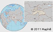 Shaded Relief Location Map of Tajikistan, gray outside