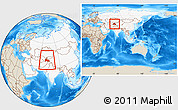 Shaded Relief Location Map of Tajikistan, highlighted continent, within the entire continent