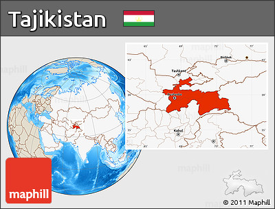 Shaded Relief Location Map of Tajikistan, highlighted continent