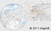 Shaded Relief Location Map of Tajikistan, lighten, desaturated