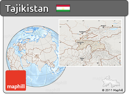 Shaded Relief Location Map of Tajikistan, lighten