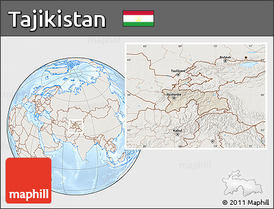 Shaded Relief Location Map of Tajikistan, lighten