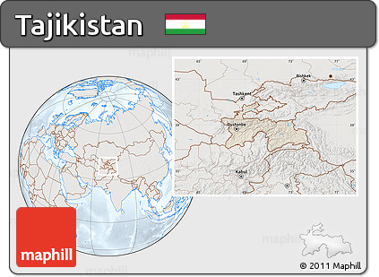 Shaded Relief Location Map of Tajikistan, lighten, semi-desaturated