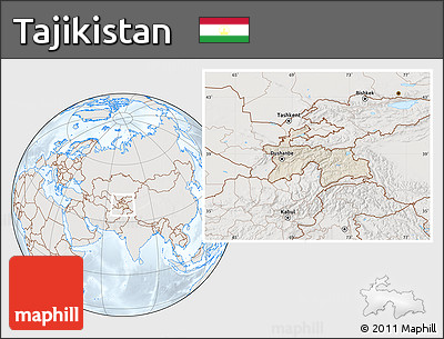 Shaded Relief Location Map of Tajikistan, lighten, semi-desaturated