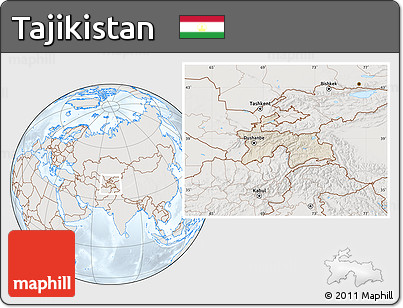 Shaded Relief Location Map of Tajikistan, lighten, semi-desaturated