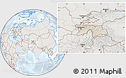 Shaded Relief Location Map of Tajikistan, lighten, semi-desaturated