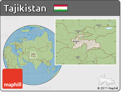 Shaded Relief Location Map of Tajikistan, savanna style outside