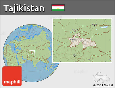 Shaded Relief Location Map of Tajikistan, savanna style outside