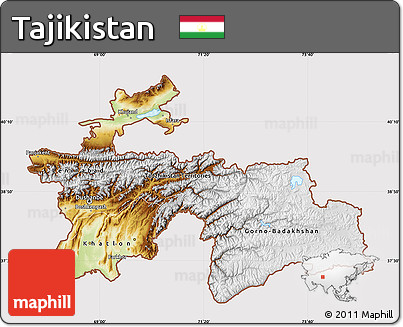 Physical Map of Tajikistan, cropped outside