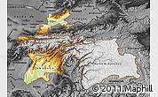 Physical Map of Tajikistan, darken, desaturated