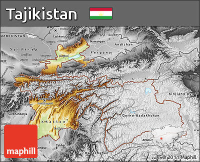 Physical Map of Tajikistan, desaturated