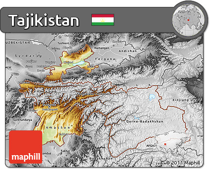Physical Map of Tajikistan, desaturated