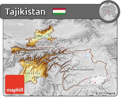 Physical Map of Tajikistan, lighten, desaturated