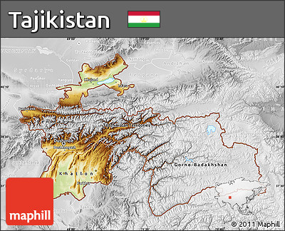 Physical Map of Tajikistan, lighten, desaturated