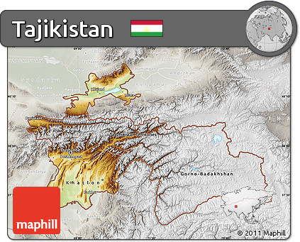 Physical Map of Tajikistan, lighten, semi-desaturated