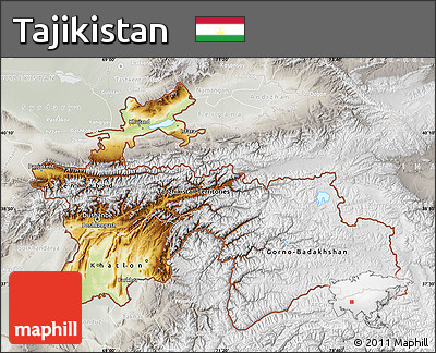 Physical Map of Tajikistan, lighten, semi-desaturated