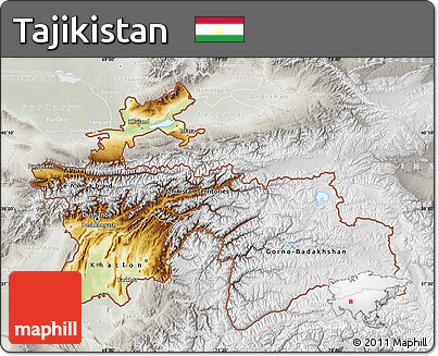 Physical Map of Tajikistan, lighten, semi-desaturated