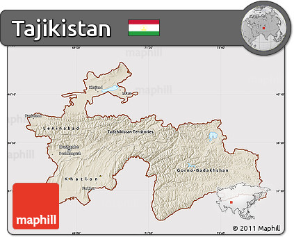Shaded Relief Map of Tajikistan, cropped outside