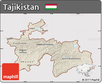 Shaded Relief Map of Tajikistan, cropped outside