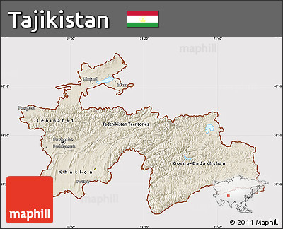 Shaded Relief Map of Tajikistan, cropped outside