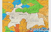 Shaded Relief Map of Tajikistan, political outside