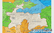 Shaded Relief Map of Tajikistan, political shades outside