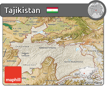 Shaded Relief Map of Tajikistan, satellite outside